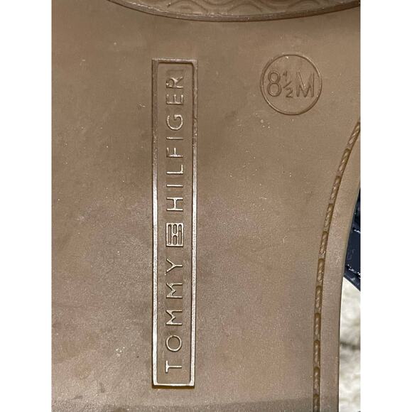 Tommy Hilfiger Womens Size 8.5 M Blue T-Strap TH Logo Sandals Thong Flats - Picture 9 of 10